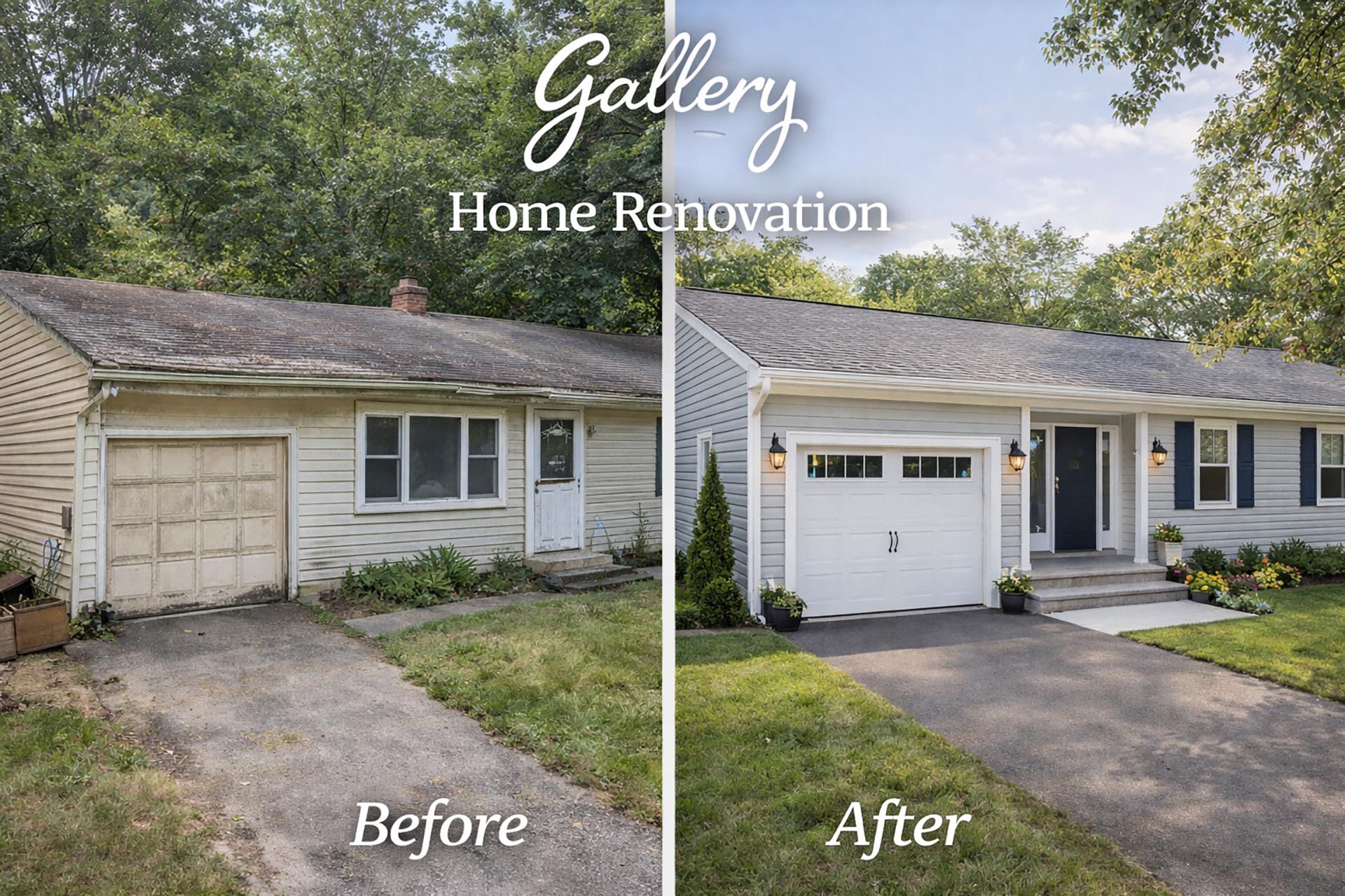 before and after full home renovation Canberra with exterior house transformation and garage upgrade
