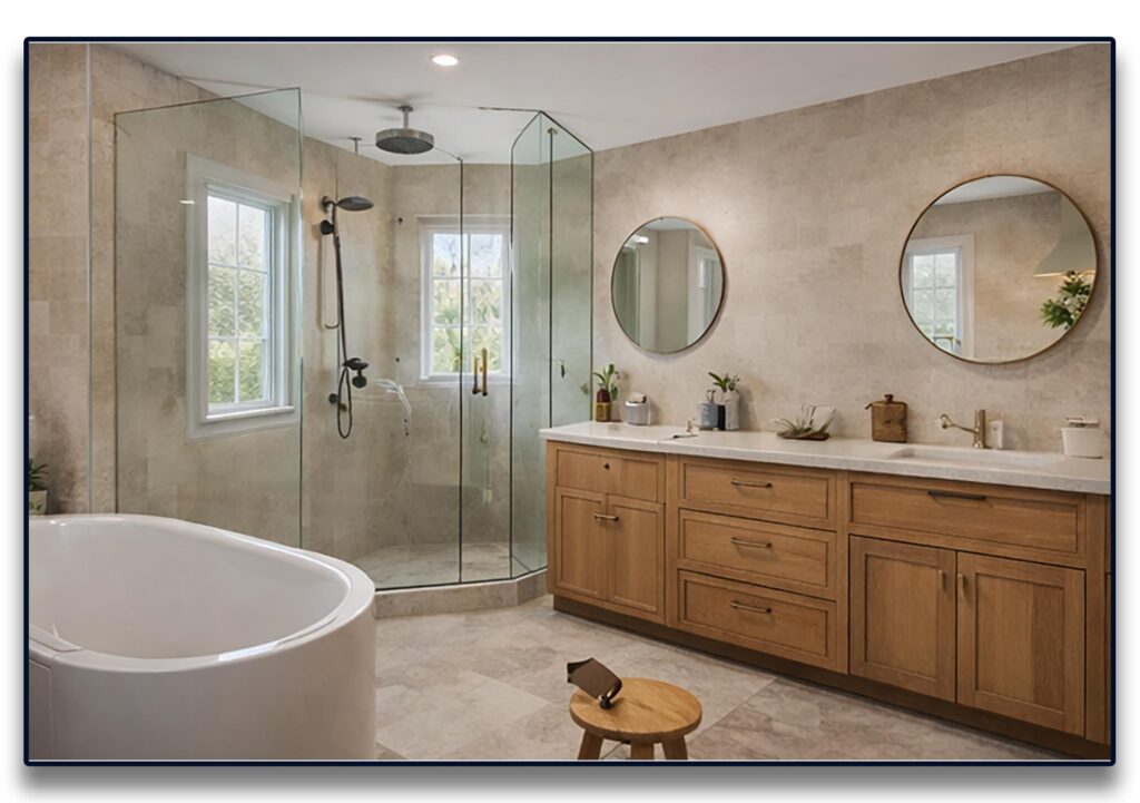 bathroom renovations Canberra with modern walk-in shower and custom vanity