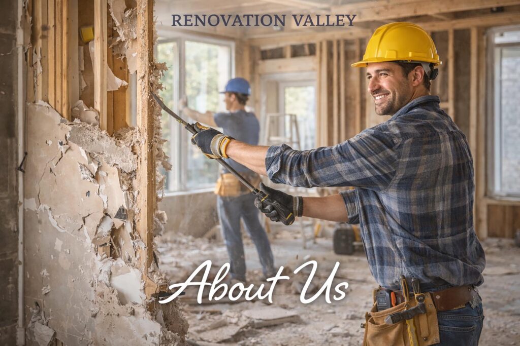 Renovation Valley team standing at an indoor residential renovation site