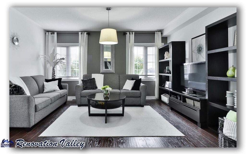 Contemporary living room with custom wall unit