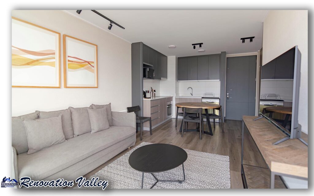 Bright living room with modern interior finishes