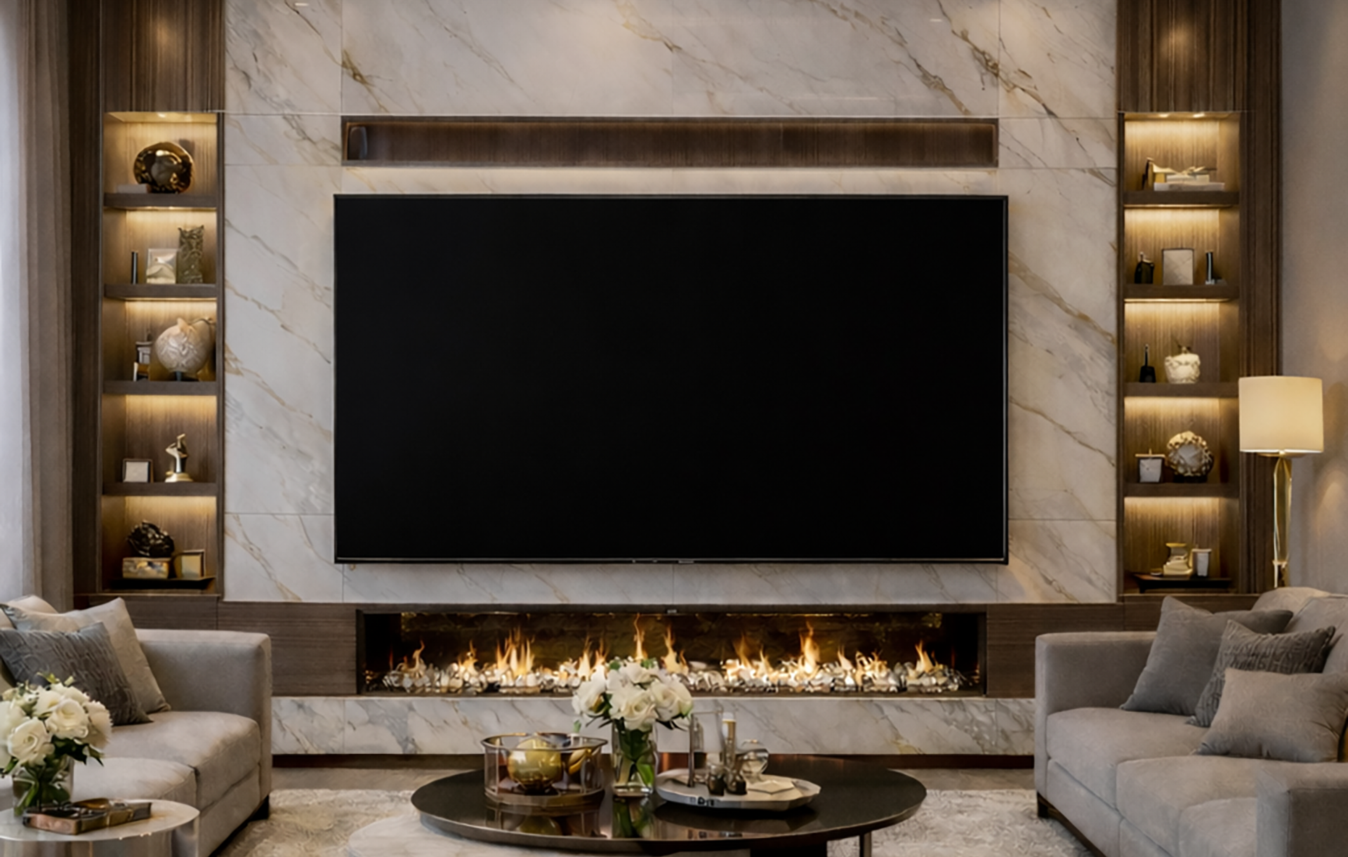 Modern living room with fireplace and television.png